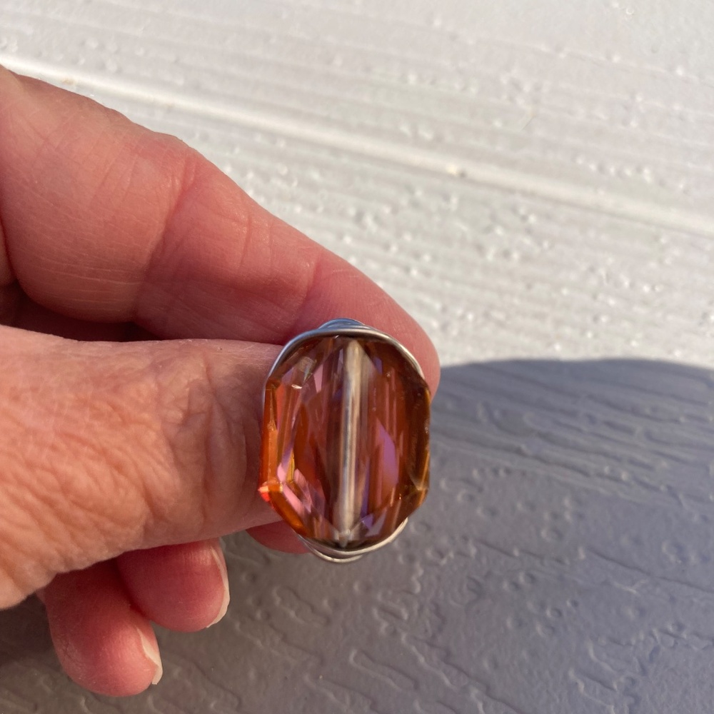 Wire Ring translucent acrylic stone silver tone wire size 5.5
